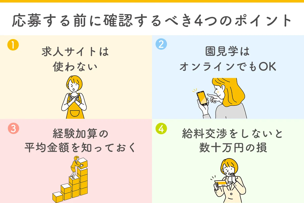 保育士が求人に応募する前に確認するべき4つのポイント